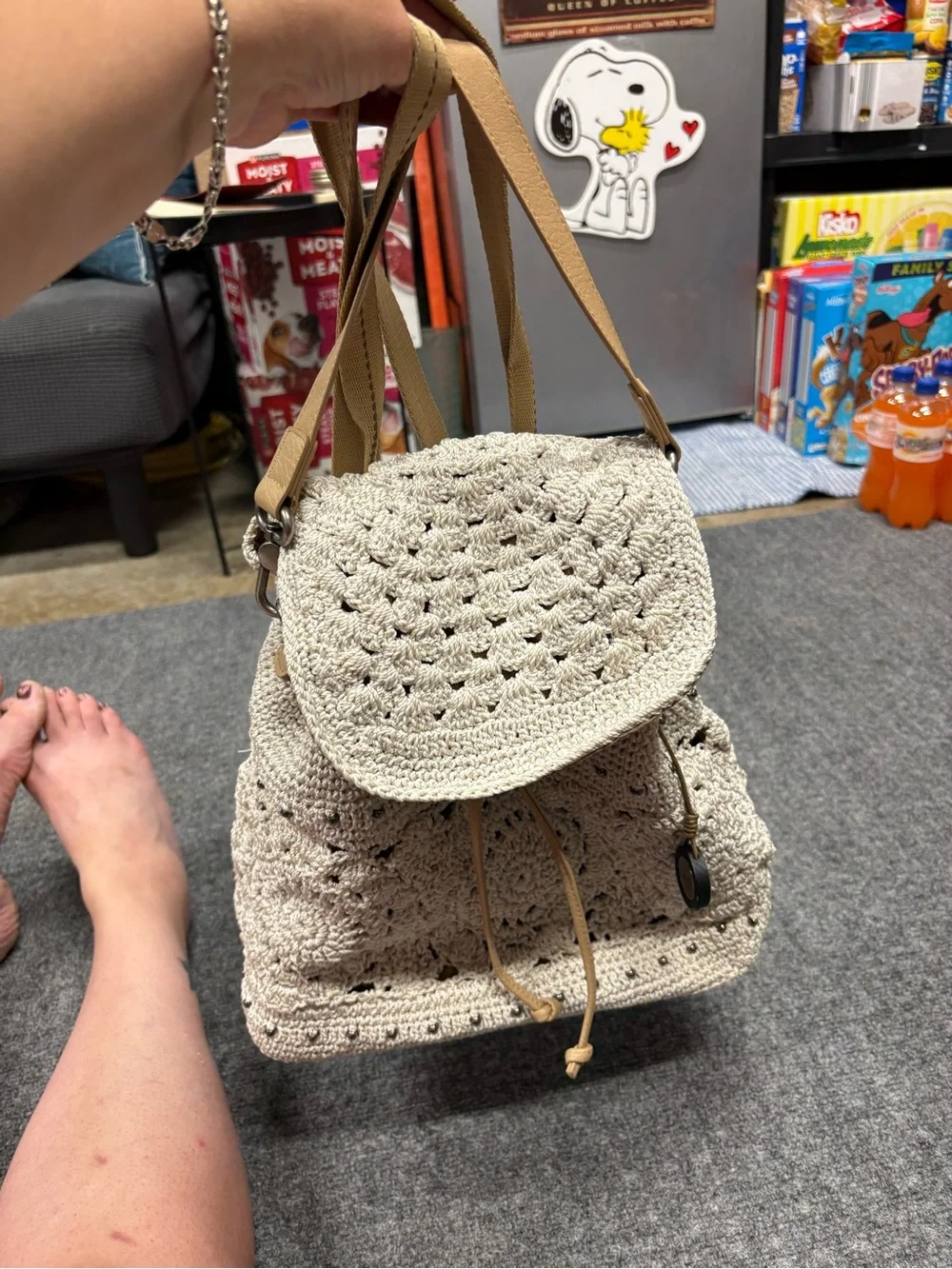 The Sak Cream Hand Crochet Backpack with Removable Strap